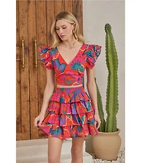 Sugarlips Kahlia Tropics Mavey High Waist Tiered Ruffle Coordinating Mini Skirt