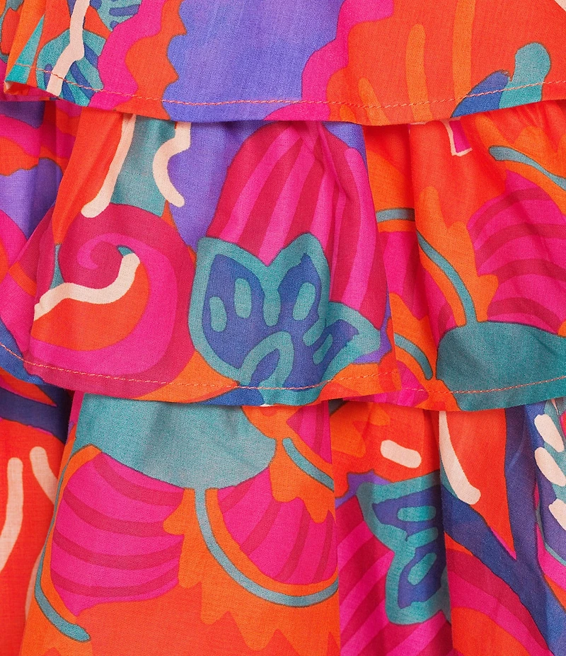 Sugarlips Kahlia Tropics Mavey Poplin Gauze Sweetheart Neck Sleeveless Tiered Ruffle Mini Dress