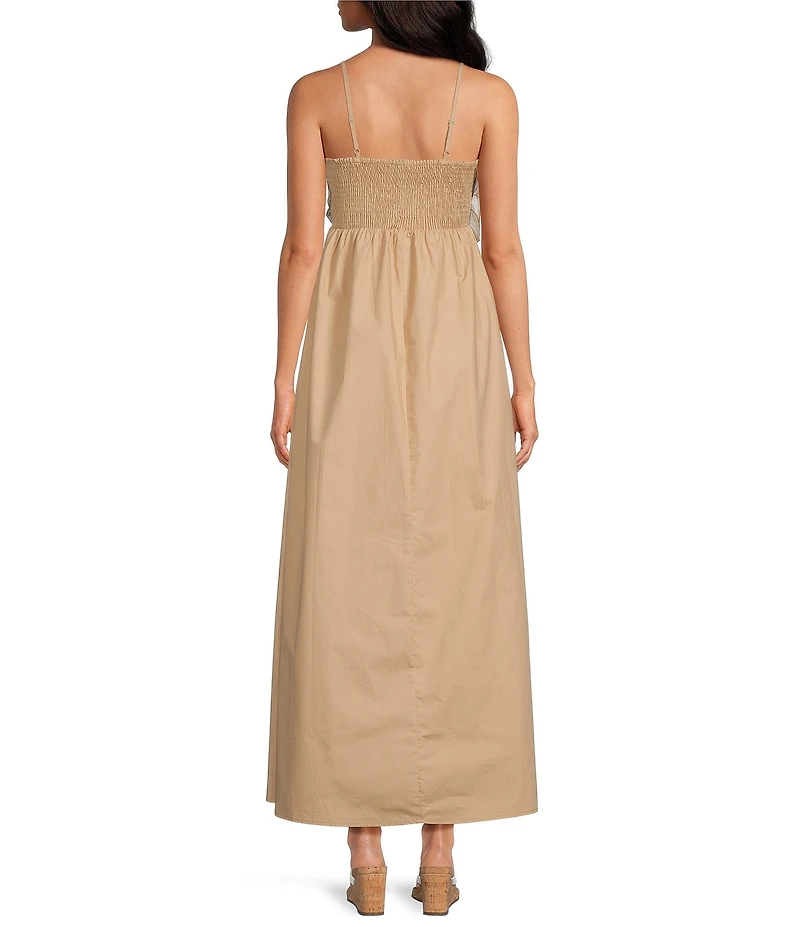 Sugarlips Kalani 3D Floral Embroidery Square Neck Sleeveless Pleated Maxi Dress