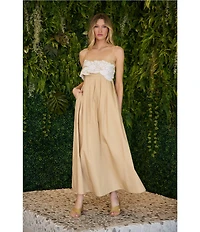 Sugarlips Kalani 3D Floral Embroidery Square Neck Sleeveless Pleated Maxi Dress