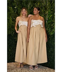 Sugarlips Kalani 3D Floral Embroidery Square Neck Sleeveless Pleated Maxi Dress