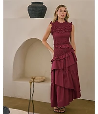 Sugarlips Kalina Crew Neck Sleeveless Smocked Asymmetric Ruffle Tiered Midi Dress