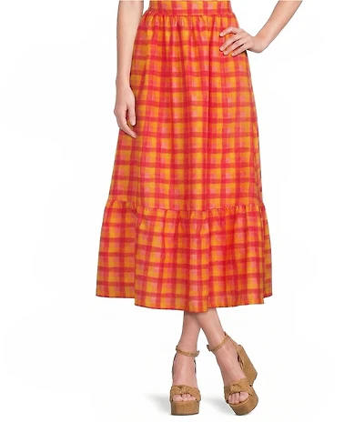 Sugarlips Katana Plaid Print High-Rise Pleated A-Line Coordinating Maxi Skirt