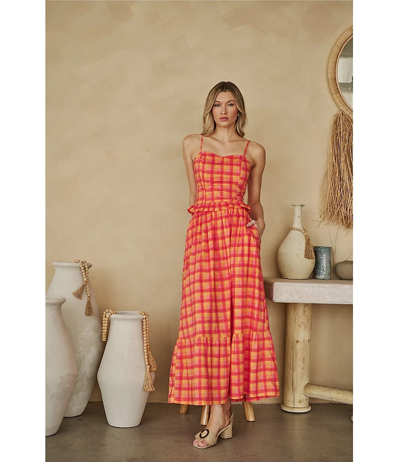 Sugarlips Katana Plaid Print High-Rise Pleated A-Line Coordinating Maxi Skirt