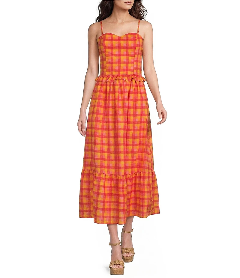 Sugarlips Katana Plaid Print High-Rise Pleated A-Line Coordinating Maxi Skirt