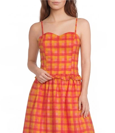 Sugarlips Katana Plaid Print Sweetheart Neck Sleeveless Smocked Coordinating Tank Top