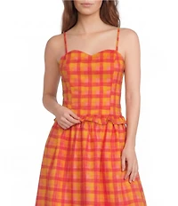 Sugarlips Katana Plaid Print Sweetheart Neck Sleeveless Smocked Coordinating Tank Top