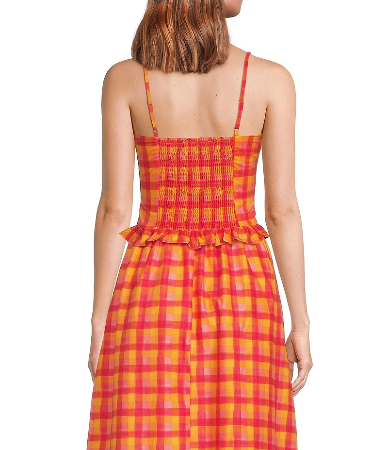 Sugarlips Katana Plaid Print Sweetheart Neck Sleeveless Smocked Coordinating Tank Top