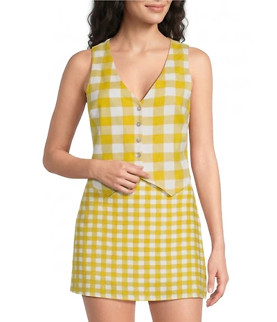 Sugarlips Kayri Gingham Print V-Neck Sleeveless Coordinating Vest Top