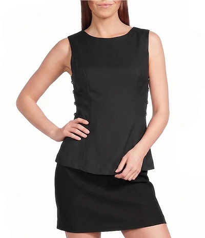 Sugarlips Kendry Round Neck Sleeveless Cut Out Coordinating Linen Top