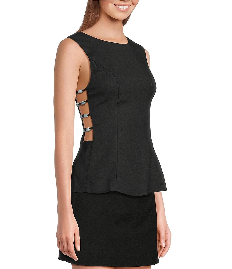 Sugarlips Kendry Round Neck Sleeveless Cut Out Coordinating Linen Top