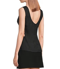 Sugarlips Kendry Round Neck Sleeveless Cut Out Coordinating Linen Top