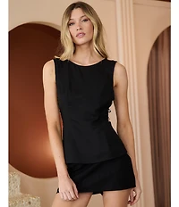 Sugarlips Kendry Round Neck Sleeveless Cut Out Coordinating Linen Top