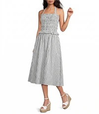Sugarlips Kolin Striped Print Halter Neck Sleeveless Smocked Midi Dress