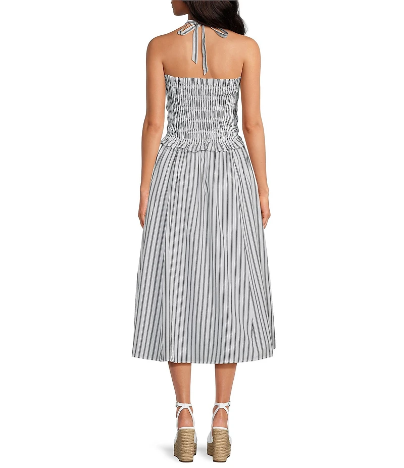 Sugarlips Kolin Striped Print Halter Neck Sleeveless Smocked Midi Dress