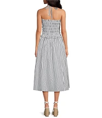 Sugarlips Kolin Striped Print Halter Neck Sleeveless Smocked Midi Dress