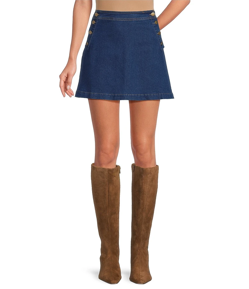 Sugarlips Lavinia Malty High Waisted Front Button Demin Mini Skirt
