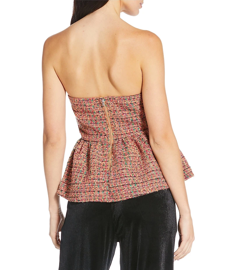 Sugarlips Lazara Tweed Virelia Bow Strapless Peplum Top