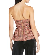 Sugarlips Lazara Tweed Virelia Bow Strapless Peplum Top