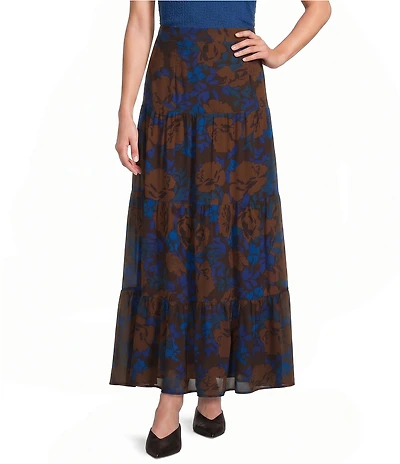 Sugarlips Lebanon Floral Printed Bellingham Tiered Coordinating Chiffon Maxi Skirt