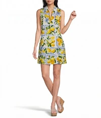 Sugarlips Lemon Lex Printed Split Collar Sleeveless Shift Mini Dress