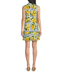 Sugarlips Lemon Lex Printed Split Collar Sleeveless Shift Mini Dress