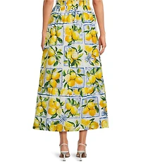 Sugarlips Lemon Print Katana High-Rise Pleated Coordinating Maxi Skirt