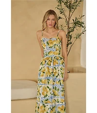 Sugarlips Lemon Print Katana High-Rise Pleated Coordinating Maxi Skirt