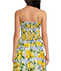 Sugarlips Lemon Print Sweetheart Neck Sleeveless Smocked Coordinating Tank Top