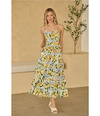 Sugarlips Lemon Print Sweetheart Neck Sleeveless Smocked Coordinating Tank Top