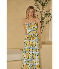 Sugarlips Lemon Print Sweetheart Neck Sleeveless Smocked Coordinating Tank Top