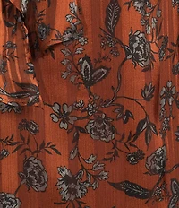 Sugarlips Leoben Floral Print Mock Neck Tie Front Long Puff Sleeves Blouse