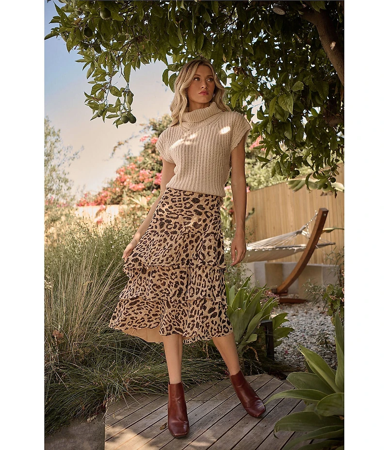 Sugarlips Leopard Asymmetrical Hem Midi Skirt
