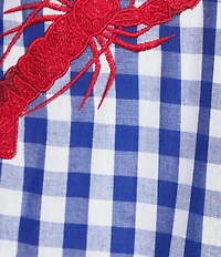 Sugarlips Lobster Embroidered Gingham Print Square Neck Sleeveless Tiered Midi Dress