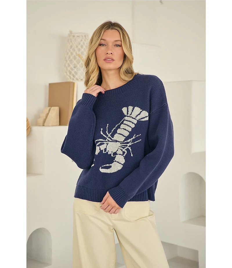 Sugarlips Lobster Graphic Crew Neck Long Sleeve Sweater