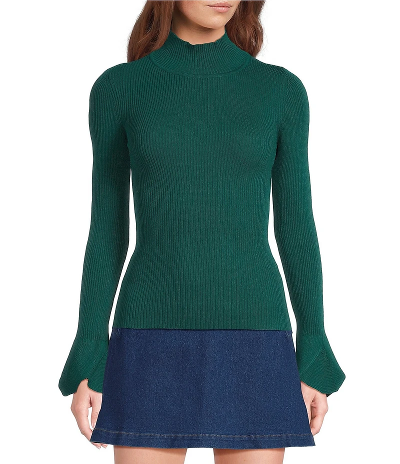 Sugarlips Malvern Bay Ribbed Knit Mock Neck Long Sleeve Flared Tulip Cuff Sweater