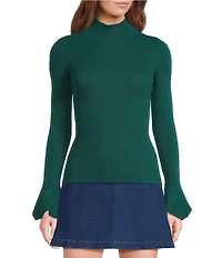 Sugarlips Malvern Bay Ribbed Knit Mock Neck Long Sleeve Flared Tulip Cuff Sweater