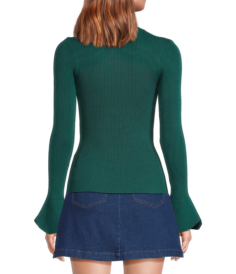 Sugarlips Malvern Bay Ribbed Knit Mock Neck Long Sleeve Flared Tulip Cuff Sweater