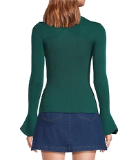 Sugarlips Malvern Bay Ribbed Knit Mock Neck Long Sleeve Flared Tulip Cuff Sweater