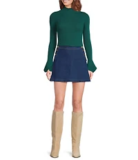 Sugarlips Malvern Bay Ribbed Knit Mock Neck Long Sleeve Flared Tulip Cuff Sweater