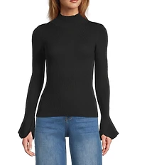 Sugarlips Malvern Bay Ribbed Knit Mock Neck Long Sleeve Flared Tulip Cuff Sweater
