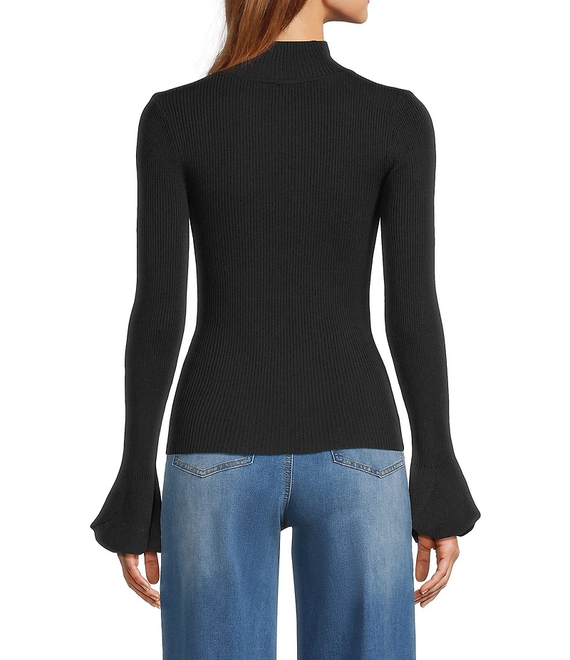 Sugarlips Malvern Bay Ribbed Knit Mock Neck Long Sleeve Flared Tulip Cuff Sweater