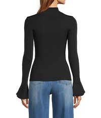 Sugarlips Malvern Bay Ribbed Knit Mock Neck Long Sleeve Flared Tulip Cuff Sweater