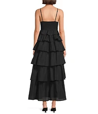 Sugarlips Mavey Cotton Poplin Smocked V-Neck Tiered Ruffle Maxi Dress