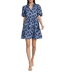 Sugarlips Mavisy Floral Jacey Embroidered Eyelet Baby Doll Split V-Neck Short Sleeve Mini Dress