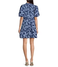 Sugarlips Mavisy Floral Jacey Embroidered Eyelet Baby Doll Split V-Neck Short Sleeve Mini Dress