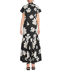 Sugarlips Medina Floral Dime Mock Neck Short Sleeve Maxi Dress
