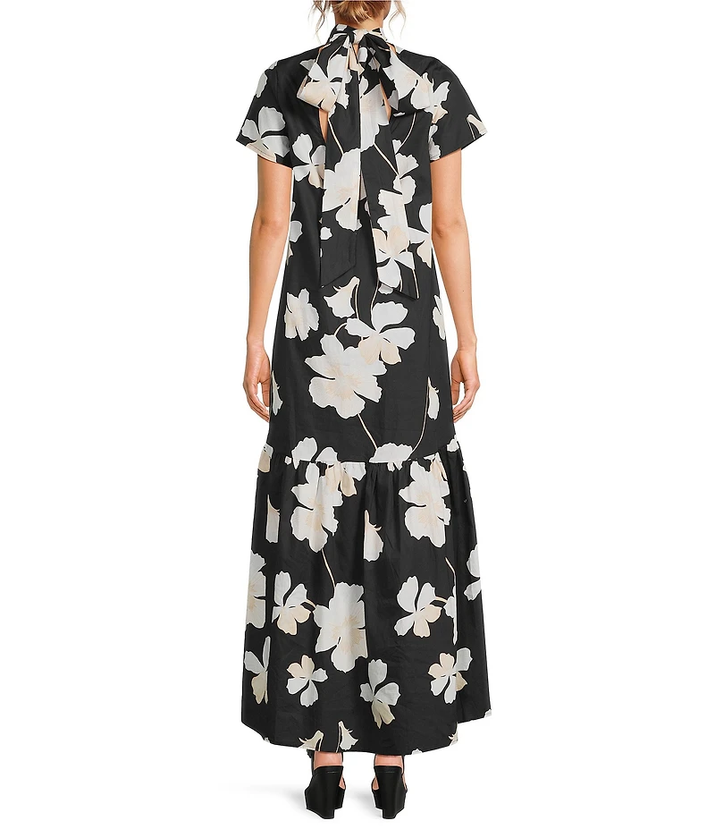 Sugarlips Medina Floral Dime Mock Neck Short Sleeve Maxi Dress