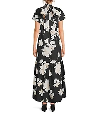 Sugarlips Medina Floral Dime Mock Neck Short Sleeve Maxi Dress