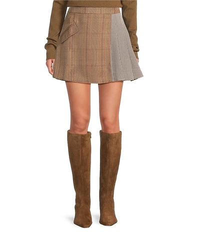 Sugarlips Mixed Plaid Pleated Faux Wrap Mini Skirt